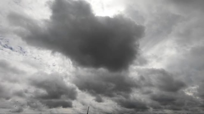 云延时镜头B滚动移动，阴暗的天空和黑色的积云在雨季暴风雨。美丽的自然日落时间可怕的天气背景屏幕。