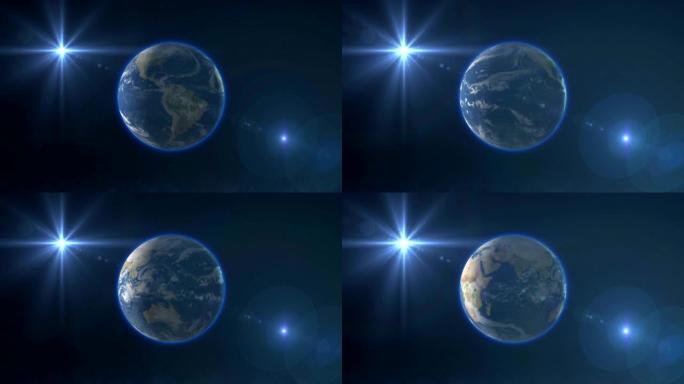 太空中的地球太阳射线4k