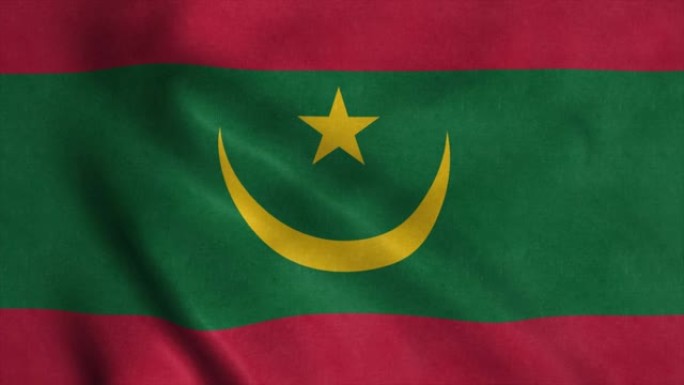 毛里塔尼亚的国旗在风中飘扬。4 k