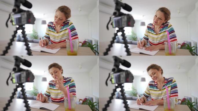 女人视频记录器在家录制她的视频教程
