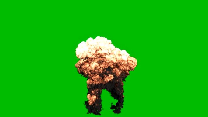 炸药或燃料的强力爆炸，并带有大量黑烟。黑烟爆炸，炸药爆炸。绿屏前的VFX动画。