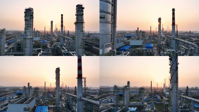 夕阳下石油化工厂航拍