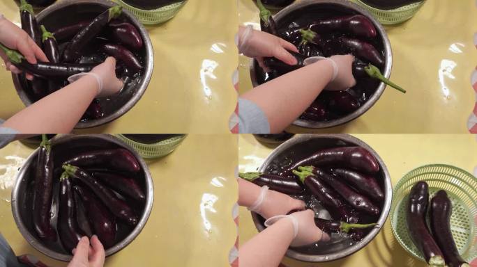 水盆清洗长茄子紫茄子洗茄子 (4)