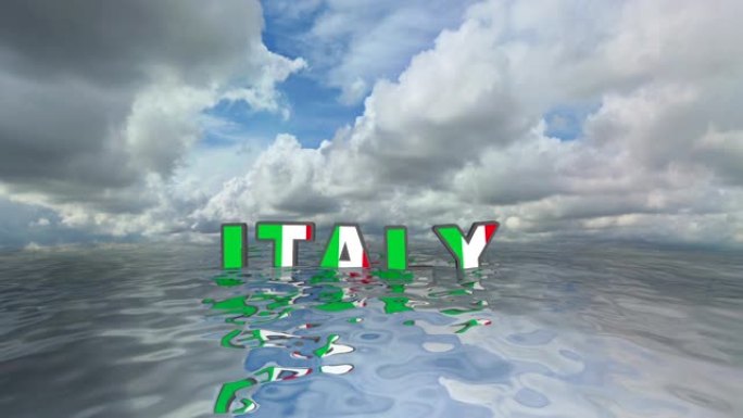 意大利3d文本漂浮在水上度假概念