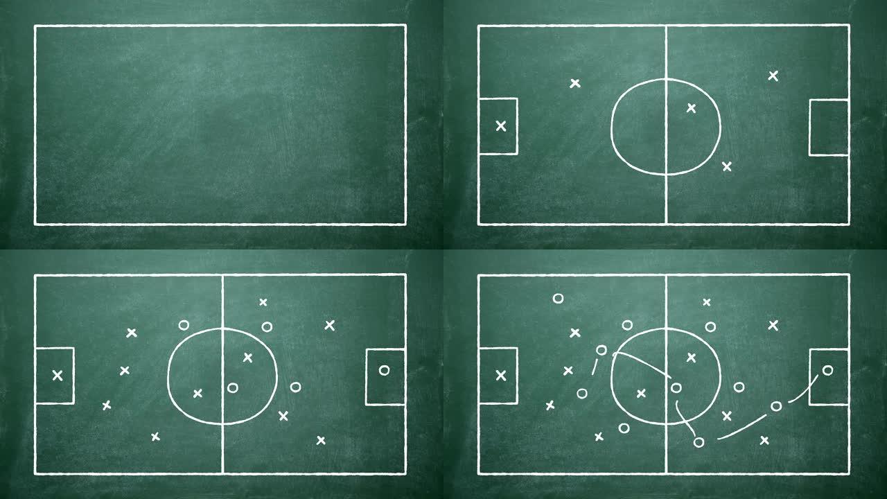 在粉笔板上绘制的足球比赛战术策略