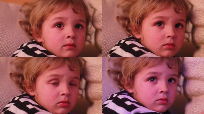 儿童看电视屏幕被内容催眠的幼儿脸特写