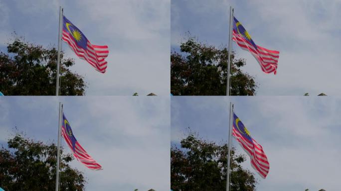 马来西亚乔治敦的旗帜慢动作。