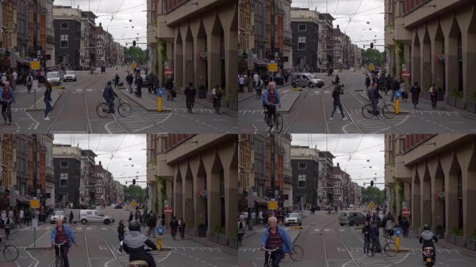 荷兰4k日间阿姆斯特丹市中心交通街慢动作全景