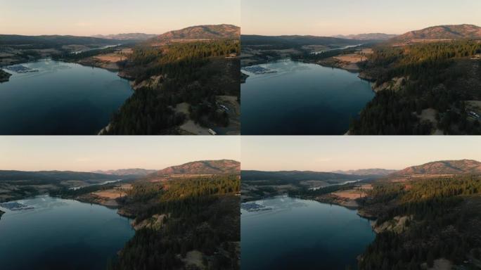罗斯福湖的华盛顿东部日落风景如画的鸟瞰图
