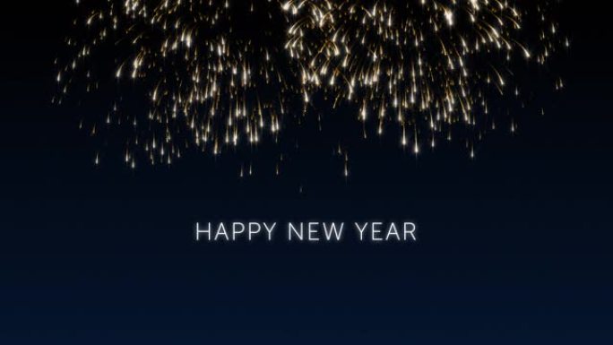 快乐的新2020年社交明信片，带有优雅的黑色和蓝色背景上的金色动画烟花。节日活动的庆祝概念动画。新年
