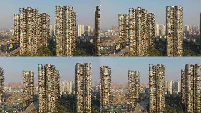 日落时间长沙市现代公寓楼河畔空中全景4k中国