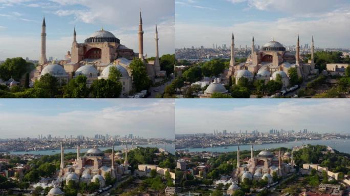 伊斯坦布尔市海和圣索菲亚大教堂鸟瞰图