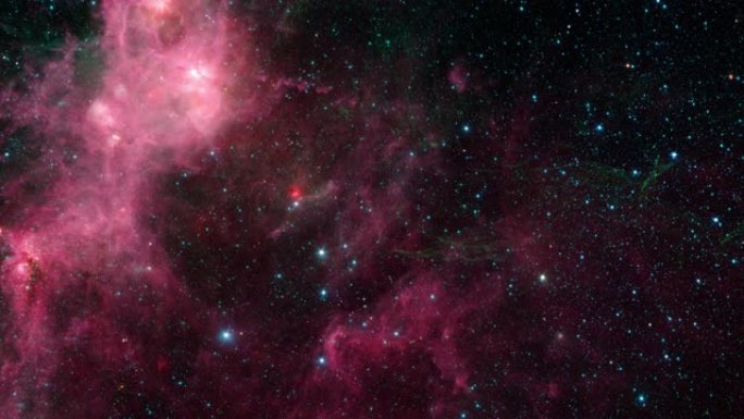 太空飞行进入出生和死亡恒星区的恒星场。4K 3D飞越宇宙奇点大爆炸空间中的太空星系。带有空间、星系、