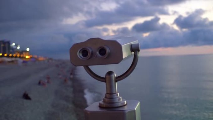 码头海洋日落旅游双筒望远镜取景器地平线视图