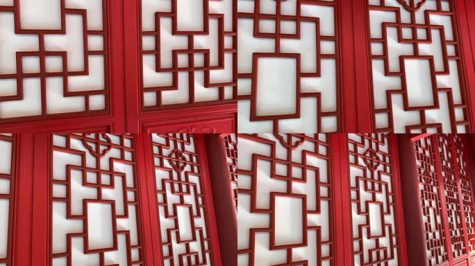 中式红色木制雕刻装饰门，亚洲传统装饰品，用于装饰家居、墙壁和门