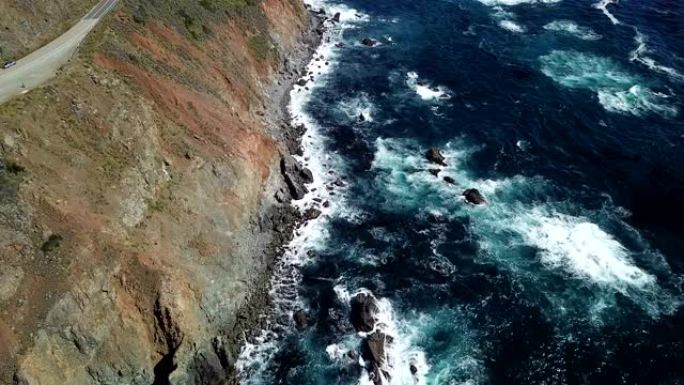 Big Sur拍摄的加利福尼亚海岸线与山脉的4k无人机航拍视频