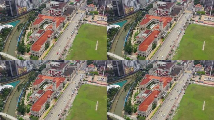 阳光明媚的一天吉隆坡城著名的宫殿滨江湾交通街道空中俯视图4k马来西亚