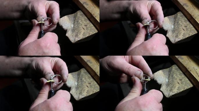 凯奇西亚珠宝商孤立的结婚戒指抛光特写镜头，4k镜头
