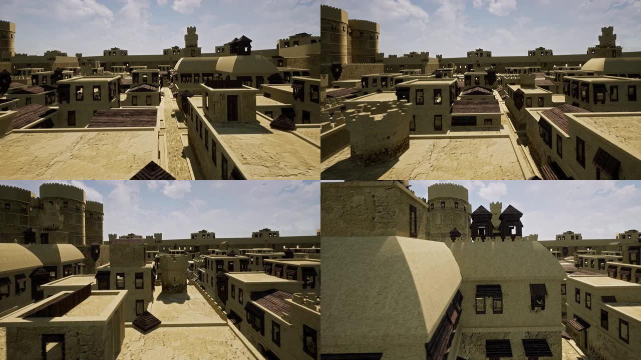 波斯城市的古老而废弃的砂岩建筑被其防御墙包围，该防御墙是为了防御工事而建造的，目的是保护城市免受外界