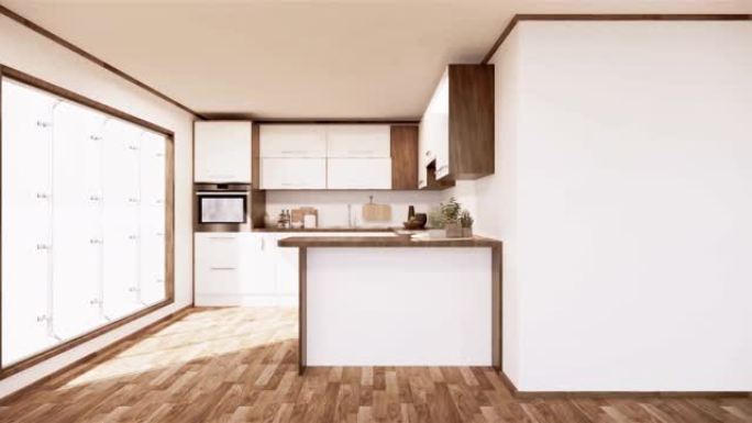 复古厨房室内日本风格。3d渲染