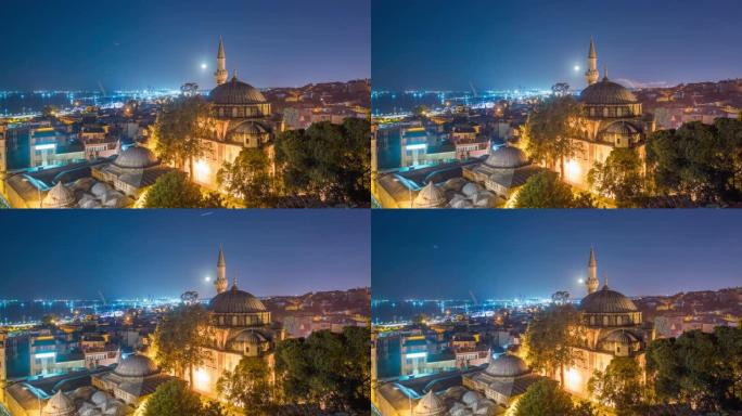 时间流逝: 伊斯坦布尔在暮光之城观看清真寺