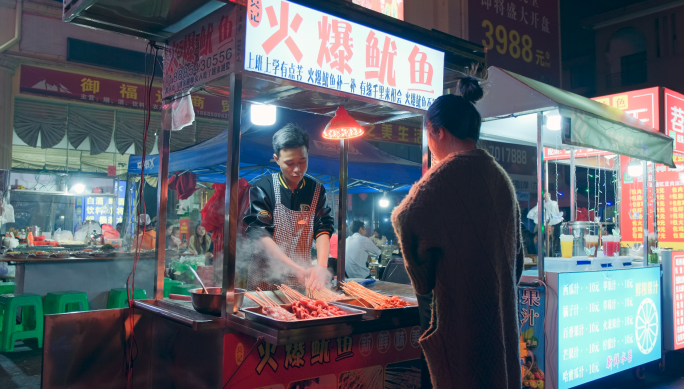 美食小吃烧烤集市宵夜4k