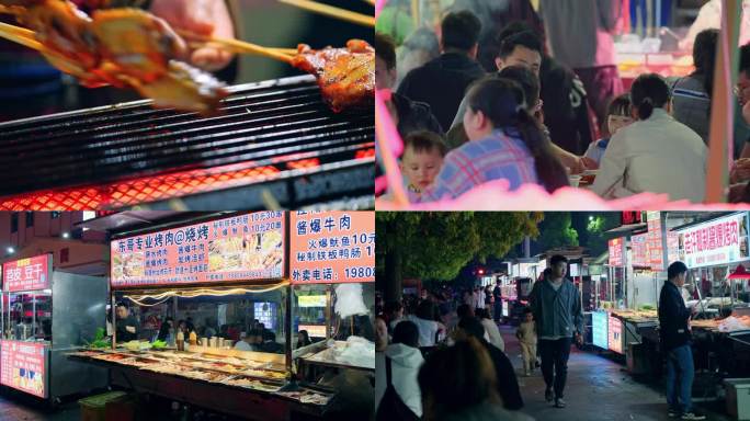 美食小吃烧烤集市宵夜4k