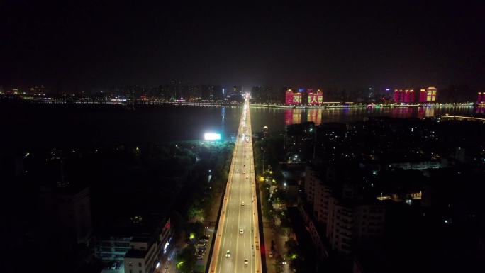 湖北襄阳长虹大桥（长虹南路）4K夜景航拍