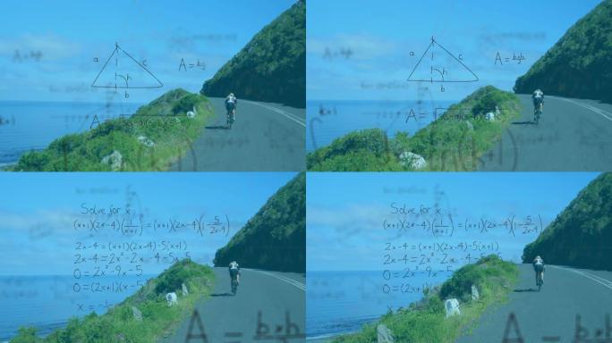 反对人在路上骑自行车的数学方程式和图表