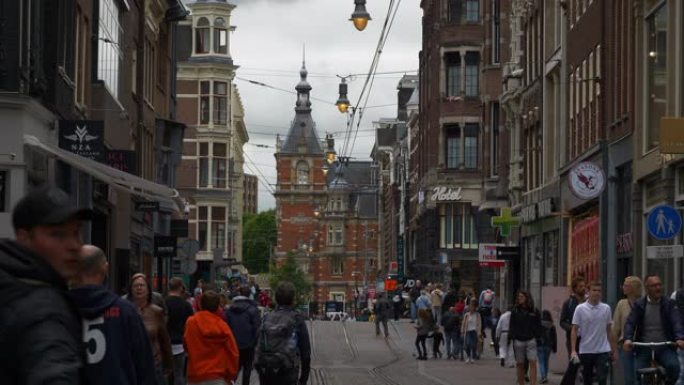 阿姆斯特丹市中心拥挤的交通街道白天时间全景4k荷兰