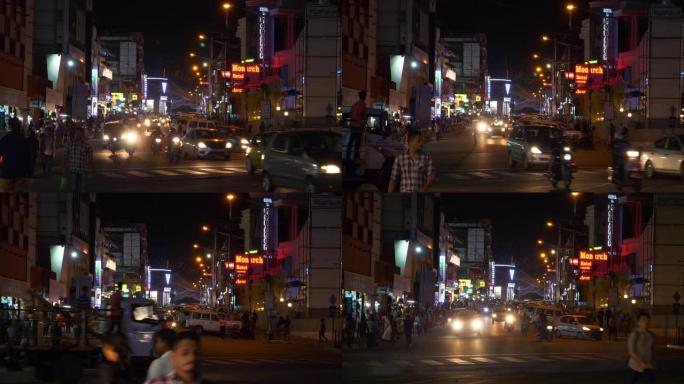 夜间照明班加罗尔市中心交通街全景4k印度