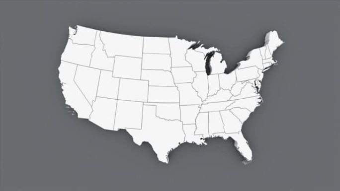 动画美国地图，灰色背景上的白色地图。