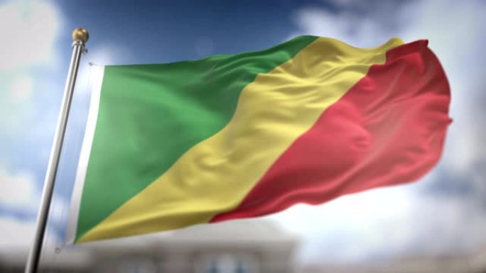 刚果共和国国旗飘扬的慢动作3D渲染蓝天背景-无缝循环4K