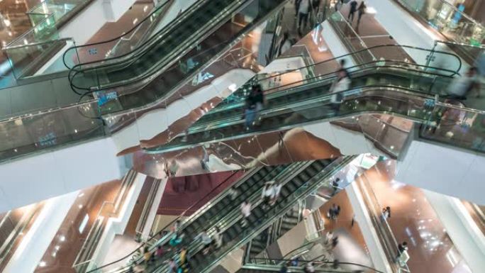 自动扶梯现代购物中心延时。消费观念