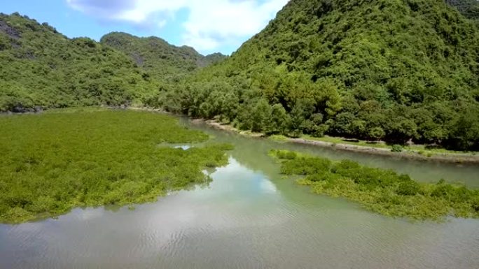 无人机穿越水厂前往绿岛海岸