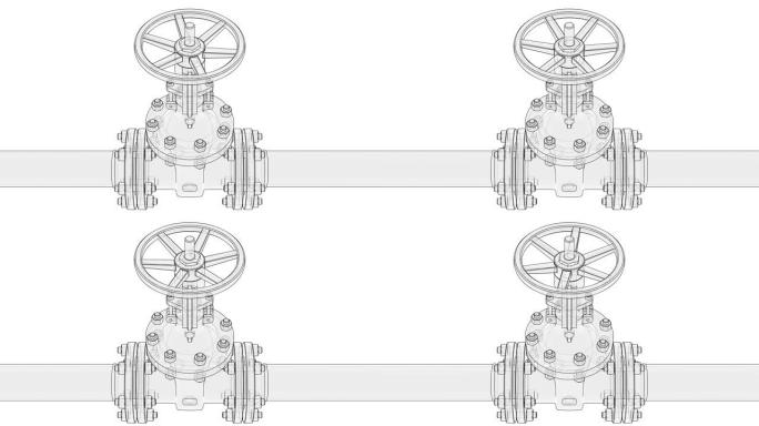 动画阀门打开。工业概念