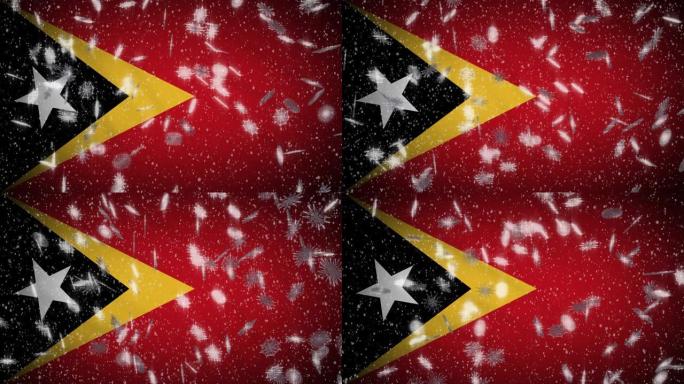 东帝汶-东帝汶国旗降雪圈，新年和圣诞节圈