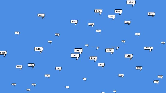 lol文本在蓝色背景下移动的多个语音气泡