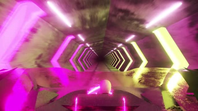 在一条长隧道里，飞行机器人在一辆未来派汽车的方向盘后面。从车顶上看。人工智能和未来的概念。无缝循环3
