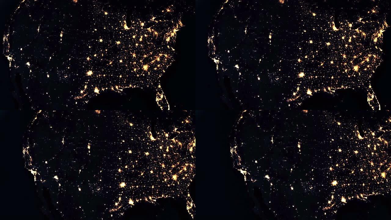 北美在地球行星夜间从太空旋转