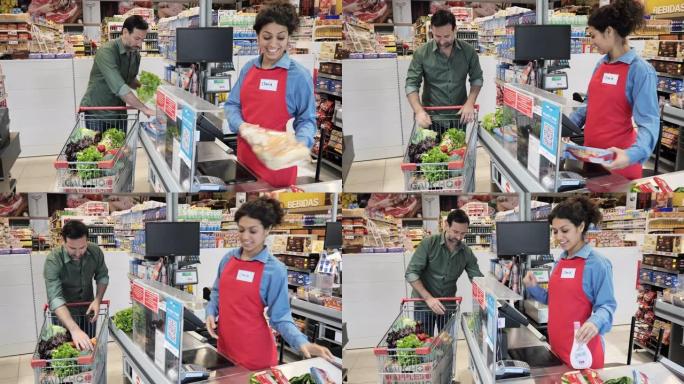 西班牙裔/拉丁裔男子在冠状病毒检疫期间在超市购物