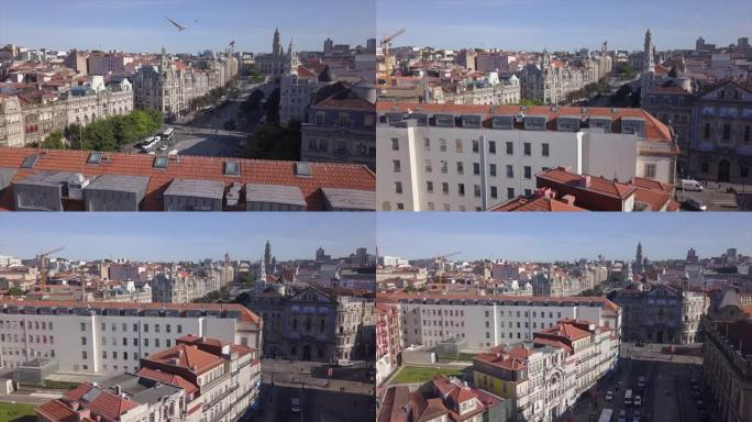 阳光明媚的日子波尔图城市景观交通街空中全景4k葡萄牙