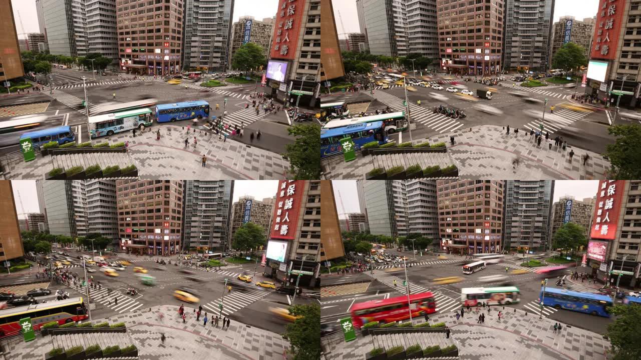 台北交通的时间流逝，背景中的城市景观