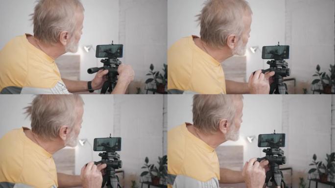 年迈的老人和技术，现代的祖父在社交活动中很活跃，并在自己的博客中设置了智能手机上的摄像头，以记录新内