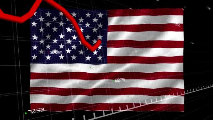 红色的图形朝着美国国旗移动