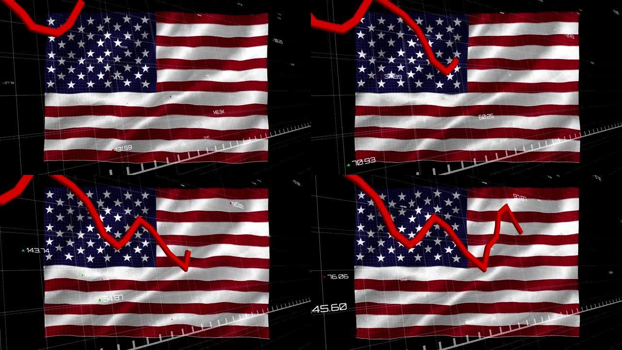 红色的图形朝着美国国旗移动