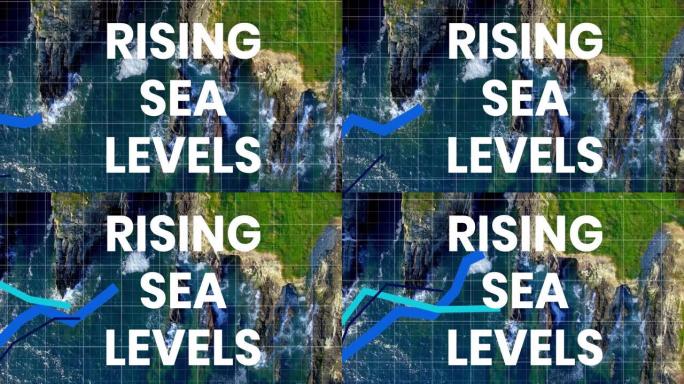 海平面上升的文字和蓝色图形逆海移动