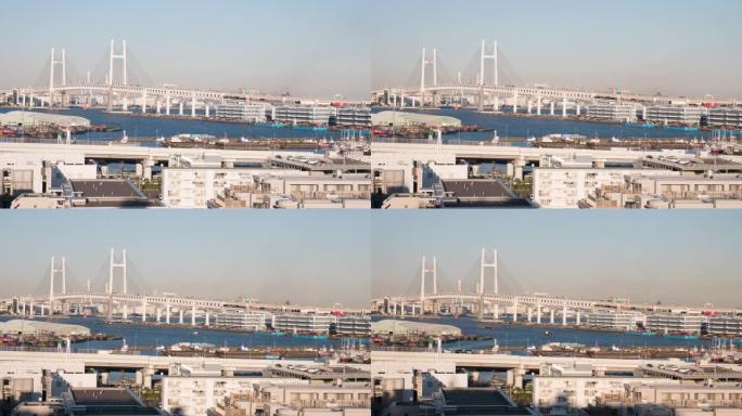 日落时横滨港桥的4k时间流逝
