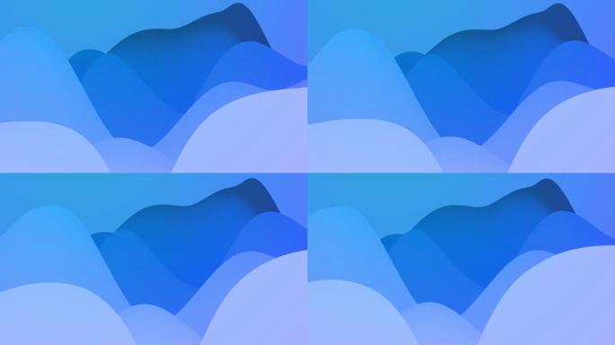 抽象循环4k bg，表面带波。具有内部辉光的油漆的液态蓝色梯度形成丘陵或峰值，在周期中平滑变化。美丽