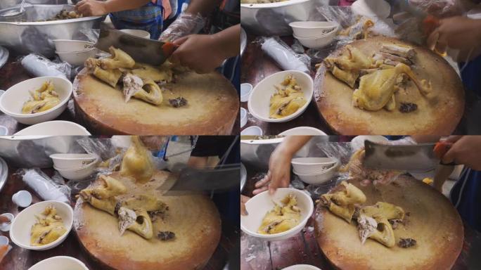 泰国曼谷市街头食品上的鱼露煮鸡